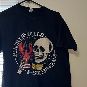 Graphic Black T-Shirt with Skull & Lobster Print